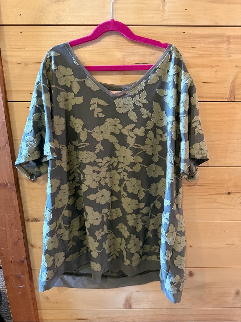 EVRI Olive Green Floral V-Neck Tunic